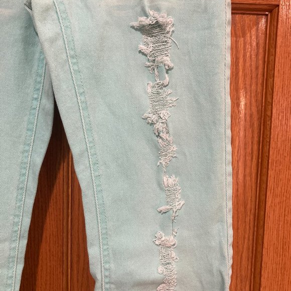 WET SEAL Women's Size Small Aqua Distressed Jegging Denim Jeans Skinny - Picture 5 of 6